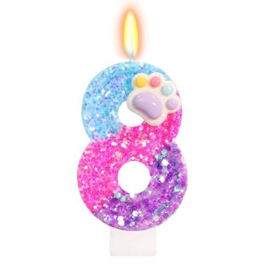 Imagem de FAMGift Velas fofas de aniversário de pata – Vela número 8, topo de bolo de pata de gato e cachorro, decorações de aniversário com tema de desenho animado para meninos e meninas