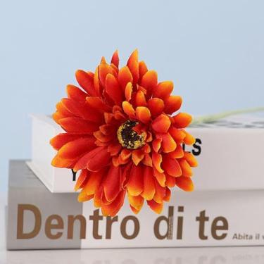 Imagem de 5 peças de flores artificiais – Arranjos florais falsos de girassóis laranja para casa, banheiro, escritório, mesa, mesa central, prateleira, decorações de casamento
