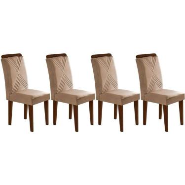 Imagem de Cadeira Sala De Jantar Amsterdã Madeira Kit 4 Un Capuccino - Linho Turim - Rufato
