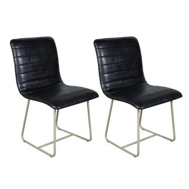Imagem de Conjunto 2 Cadeiras Cristal Sala De Jantar Em Couro Preto E Metal Champanhe
