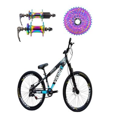 Imagem de Bicicleta Aro 26 Vikingx Preto Azul 1x8v Cassete E Cubo Cassete Camaleão
