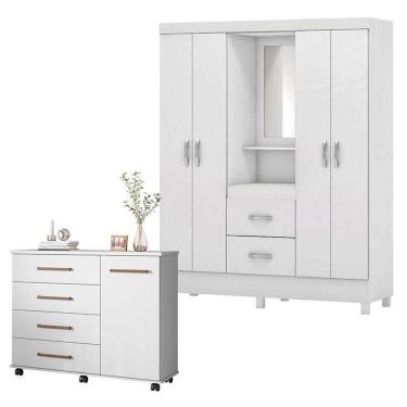 Imagem de Cômoda Flora E Guarda Roupa Casal Lord Branco Flex - Demóbile