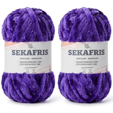 Imagem de Fio de chenille grosso felpudo para crochê, fios macios de pelúcia para tricô à mão, fio de cobertor de bebê volumoso 2 x 100 g (2 x 49,2 jardas) para crochê amigurumi, fios de veludo fofos de crochê