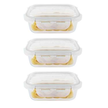 Imagem de Kit 3 Potes Hermético Vidro Marmita Micro-ondas 370ml - CLASS HOME