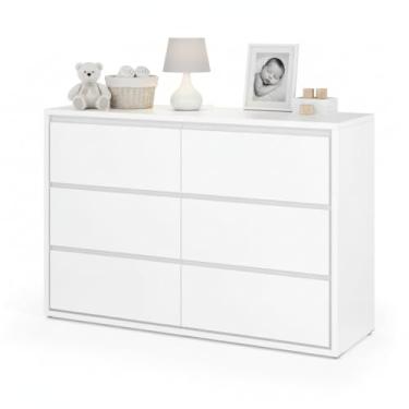 Imagem de Cômoda Infantil Wood Divicar 6 Gavetas Linha Premium em MDF Acabamento Laqueado, Trilhos Telescópicos e Puxadores Embutidos (Branco)