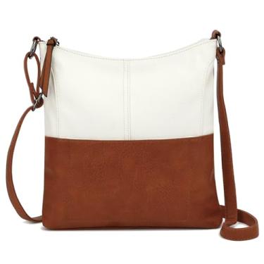 Imagem de TANTOMI Hobo Bolsas femininas de couro vegano e bolsa de ombro com alça de ombro ajustável, Branco/marrom claro