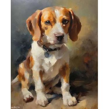 Imagem de WUIVCTR Pintura DIY por Números para Adultos Beagle Cachorro Animal DIY Pintura por Números Pintura a Óleo Tela de Desenho Decoração de Casa, 40,6 x 50,8 cm Sem Moldura