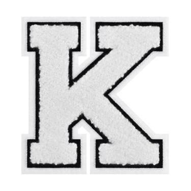 Imagem de 1 Patch de letra de chenille de ferro branco de 11,4 cm com borda preta – Remendos do alfabeto para roupas, jaquetas, mochilas, chapéus para decoração personalizada, nome personalizado e artesanato