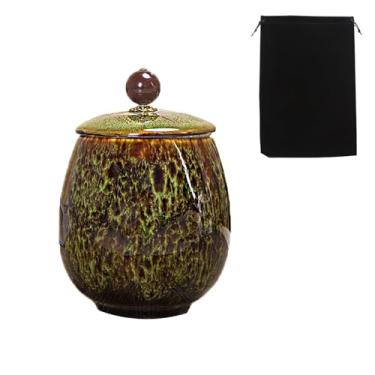 Imagem de Pequena urna de cerâmica para urnas de lembrança humanas femininas para adultos cinzas masculinas ou femininas urnas decorativas de cremação para pai ou mãe, verde