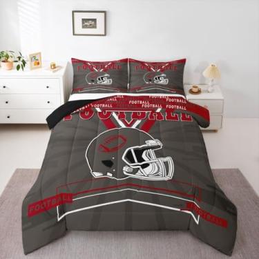 Imagem de Erosebridal Jogo de cama Queen de futebol americano, para crianças, meninos, adolescentes, rúgbi, capacete de futebol, edredom esportivo reversível com 2 fronhas quentes (Tampa Bay)