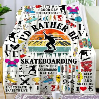 Imagem de Cobertor de skate presentes para meninas, meninos, flanela, skate, cobertores, tema de skate, acessórios para esportes ao ar livre, presentes para amantes de skate, homens, mulheres, crianças