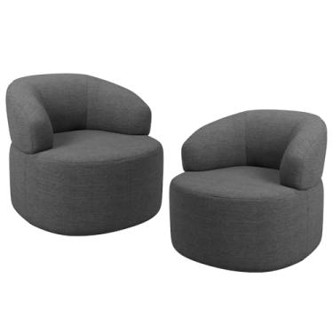 Imagem de Kit 02 Poltronas Giratória Orgânica Para Sala de Estar Living Helena L02 Linho Cinza Escuro - Lyam Decor