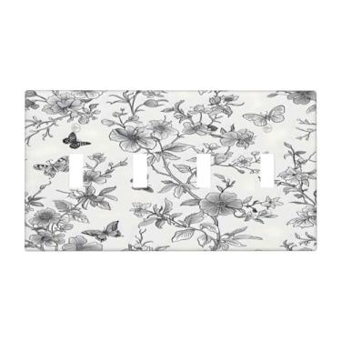Imagem de BHGAHD Capa decorativa de placa de interruptor com desenho de flores e borboletas em tom bege placa de parede artística de 4 turmas exclusivas capas de interruptor de luz quadriciclo para decoração de
