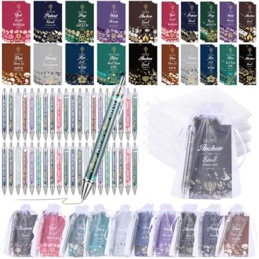 Imagem de Moinchore Conjunto de 200 peças de presentes bíblicos inclui 50 versículos bíblicos cadernos, 50 marcadores cristãos, 50 canetas esferográficas para escritura, 50 sacos de organza branca para escola,