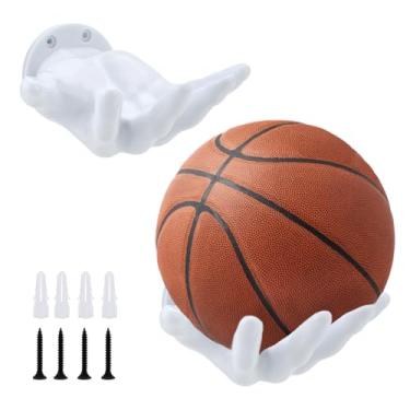 Imagem de PH PandaHall 2 peças suporte de basquete branco suporte de parede suporte de bola armazenamento para decoração de quarto Lakers ventilador caverna sala de jogadores acessórios esportivos, 15,8 x 9 x