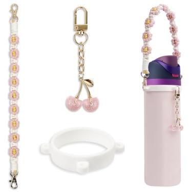 Imagem de BydGxy Conjunto de acessórios de alça e pingente de cereja compatível com garrafa de água Owala 680.4 g, 947.2 g, 1,134 g, FreeSip, Kids & Pink Tumblers, para Owala Accessories Set & Stanley Cup