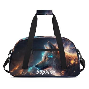 Imagem de Bolsa esportiva personalizada, animal, lobo, galáxia, universo com nome, bolsa de dormir personalizada, bolsa de fim de semana, bolsa de treino para dança, balé, academia, ginástica, mala, viagem