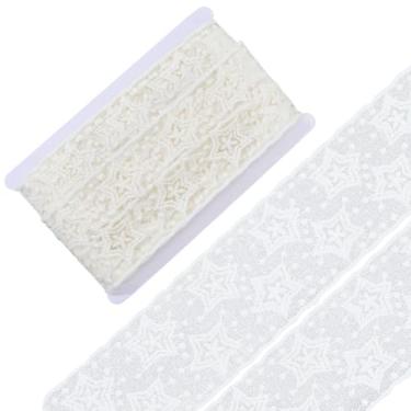 Imagem de GORGECRAFT 10 jardas de acabamento bordado de renda 75 mm de largura fita de tecido de tule bege estrelas duplas flores padrão de pontos bordado borda de renda para costura faça você mesmo artesanato