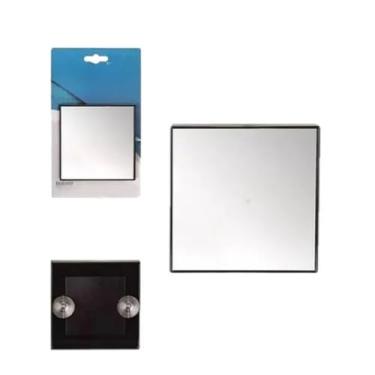 Imagem de Espelho Quadrado Ventosas Box de Banheiro para Fazer a Barba e Maquiagem Sem Parafusos(PRETO 14CM)