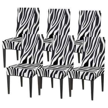 Imagem de Conjunto de 6 capas elásticas para cadeira de sala de jantar, capa protetora de assento de zebra, abstrata, retrô, removível, lavável, para cozinha, casa, hotel, banquete, festa de casamento