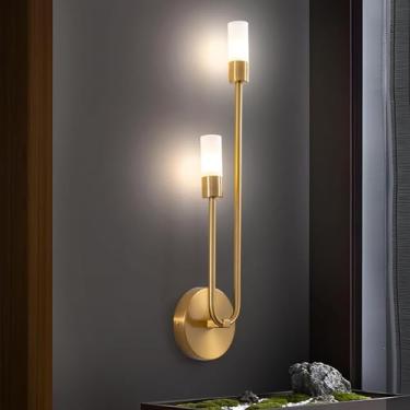 Imagem de Arandela de parede moderna com cúpula de vidro, estilo medieval, para corredor, G9*2, dourada, ideal para quarto, cabeceira, banheiro, sala de estar, penteadeira (colorida).