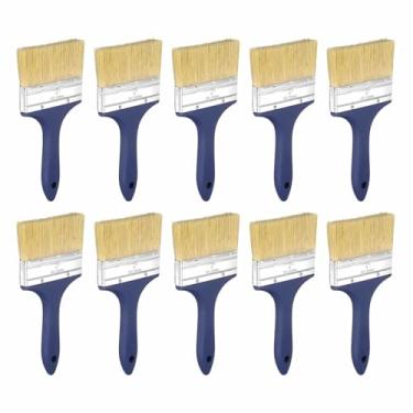 Imagem de HARFINGTON 10 pincéis de tinta de 10 cm, sem lascas, cerdas de fibra de PET com cabo azul de plástico para tintas, artesanato, vernizes, colas, gesso, parede, móveis, cercas