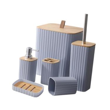 Imagem de IEUDNS 6x porta escova de dentes dispensador de sabão, simples, decorativo lata de lixo acessórios do banheiro conjunto para restaurantes do, Cinza