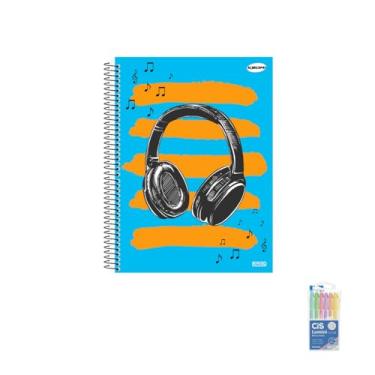 Imagem de Kit Caderno Masculinos 10 Matérias Capa Dura 200 Folhas + Caneta Esferográfica 0.7mm + Marca Texto Pastel 06 Cores