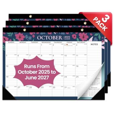Imagem de Pacote com 3 calendários de mesa 2025-2026, calendário de 21 meses de outubro de 2025 a junho de 2027 - Calendário grande de 43 x 30 cm para mesa/parede mensal para escola em casa ou escritório