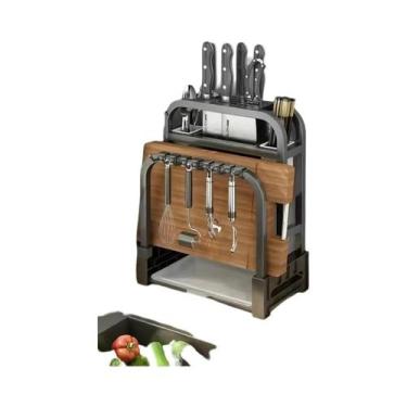 Imagem de Suporte Para Facas De Cozinha Em Aço Inoxidável Com Tábua De Corte Int