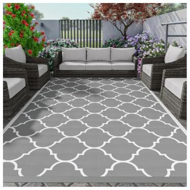 Imagem de SPXMQSS Tapetes para ambientes externos para jardim, tapete de pátio antiderrapante, lavável, reversível, plástico, dobrável para acampamento, deck de praia, piquenique, cinza, 120 x 183 cm