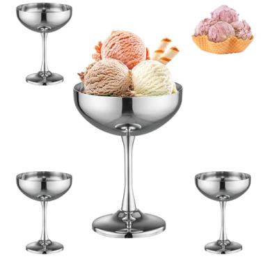 Imagem de 4 peças de copos de sorvete de aço inoxidável, copos de sobremesa de aço inoxidável de 260 ml com pé, copos de sobremesa sundae de sorvete para salada de frutas, iogurte e pudim de frutas, ideais para