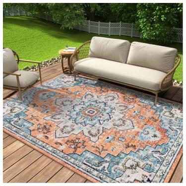 Imagem de SPXMQSS Tapetes para ambientes externos para jardim, tapetes laváveis para área externa, resistentes ao desgaste e antiderrapantes para varanda, deck, varanda, jardim, cozinha F 140 x 200 cm