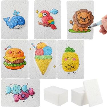Imagem de Dunzoom 100 peças de papel de pintura mágico inchado 10,5 x 7 cm, kit de pintura de textura de espuma mágica, papel de textura de espuma, desenho 3D, tela de esponja, faça você mesmo, arte e