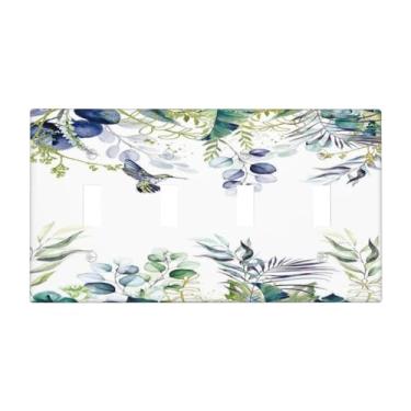 Imagem de Nadoabtm Placa de cobertura para interruptor de luz, aquarela, folhas tropicais e beija-flor, 4 turmas, quadriciclo, interruptor, placa, placa de parede, capa de tomada elétrica para decoração de