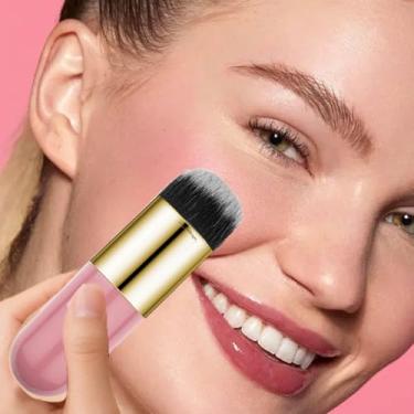 Imagem de 1 pincel de base, pincel de maquiagem gordinho, pó de viagem para maquiagem Kabuki, adequado para maquiagem líquida, creme ou pó (rosa)