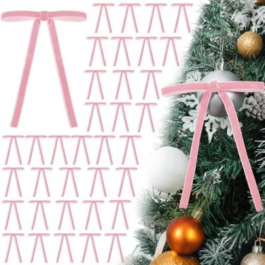 Imagem de gisgfim 36 peças de laços de veludo rosa para árvore de Natal 12 x 18 cm rústico veludo, grinalda, laço de fita pré-amarrada, laço de presente para enfeite de guirlanda de Natal, decoração de porta