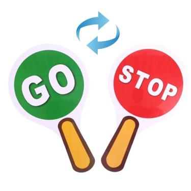 Imagem de Placa Stop and Go, placa de parada dupla face de plástico com alça à prova d'água, vermelho claro e verde para estacionamento de segurança na rua (estilo 2)