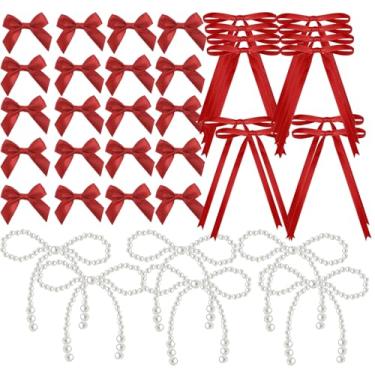 Imagem de 90 peças de laços de fita de cetim vermelha para embrulho de presente - kit de laços autoadesivos e torcidos para Natal, Dia dos Namorados, decoração de festa de aniversário