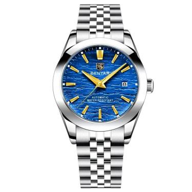 Imagem de Relógio De Pulso Mecânico Automático Clássico Em Aço Inoxidável Com Data Automatica Impermeavel Azul