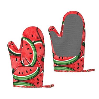 Imagem de Luvas de forno de silicone resistentes ao calor com estampa de melancia - aderências antiderrapantes, uso para grelhar e cozinha (pacote com 2)