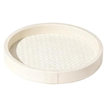 Imagem de Bandeja de couro branco feita à mão - 24 x 3 cm - Bandeja versátil de perfume, joias e bugigangas para penteadeira, organização de cômoda