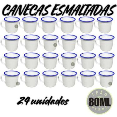 Imagem de Caneca Esmaltada Retro Antiga Branca 80ml 24 Unidades Agata - Leão Ver