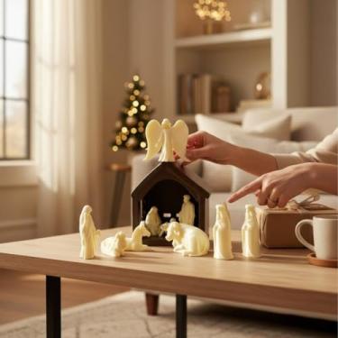 Imagem de Presépio Minimalista de Natal Completo com 14 Peças Decoração Plástico Premium, Decoração Natalina com Estábulo