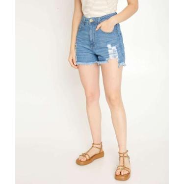 Imagem de Short Feminino Destroyed Barra Desfiada Ecxo Jeans-83207, 40, Jeans az