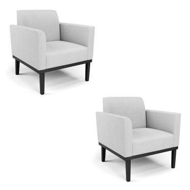 Imagem de Kit 2 Poltronas Base De Madeira Fixa Preto Marisa Linho Cinza A05 D03 - D'Rossi