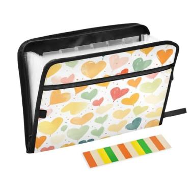 Imagem de Wassud Rainbow Hearts Organizador de arquivos sanfonado com 13 bolsos, pastas expansíveis com abas e adesivos, tamanho carta A4, papel para recibos, documentos, pasta organizadora para viagens de
