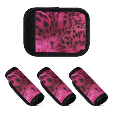 Imagem de Qilmy Linda alça de bagagem com estampa de leopardo, embalagem com 4 identificadores de bagagem, etiqueta de alça confortável, capa para carrinho de bebê, mala de viagem, acessórios de viagem de