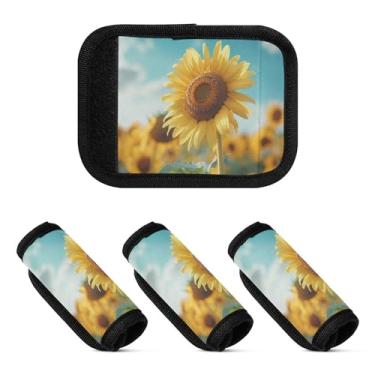 Imagem de Qilmy Pacote com 4 identificadores de bagagem de girassol para alça confortável para carrinho de bebê, mala de viagem, acessórios de viagem 1845