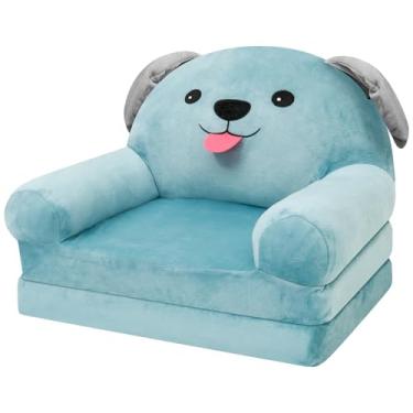 Imagem de Cadeira dobrável para sofá, sofá infantil 2 em 1 com enchimento de espuma, poltrona macia para leitura infantil, sofá conversível para descansar, confortável cadeira infantil de animais para crianças